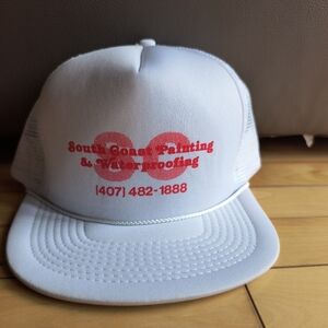 Vintage 80s South Coast Painting Rope Hat - White Trucker Cap - Florida Retro